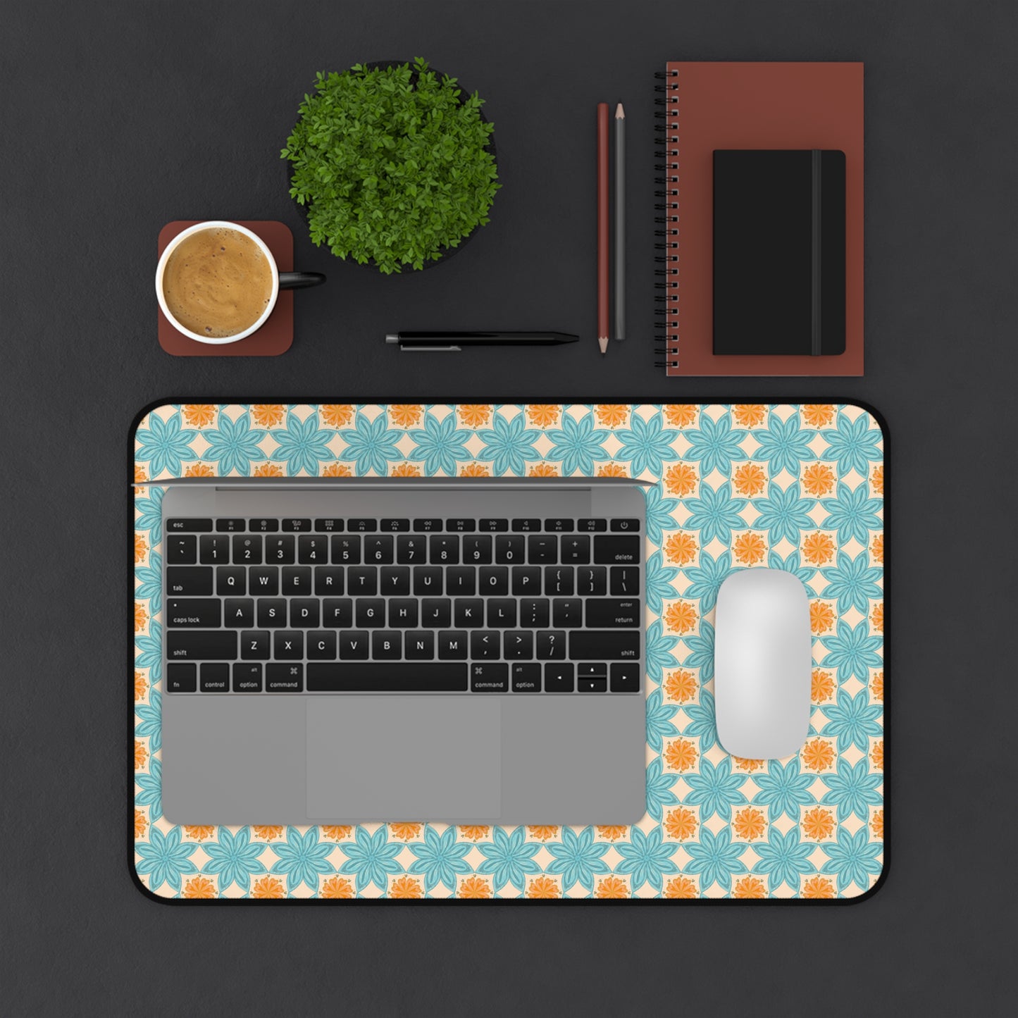 Orange & Blue Floral Aesthetic Desk Mat