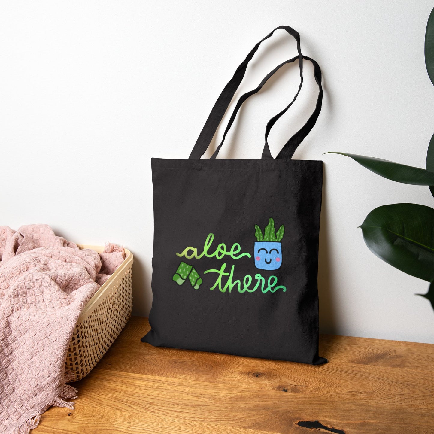 Aloe There Cute Art Print Cotton Canvas Tote Bag