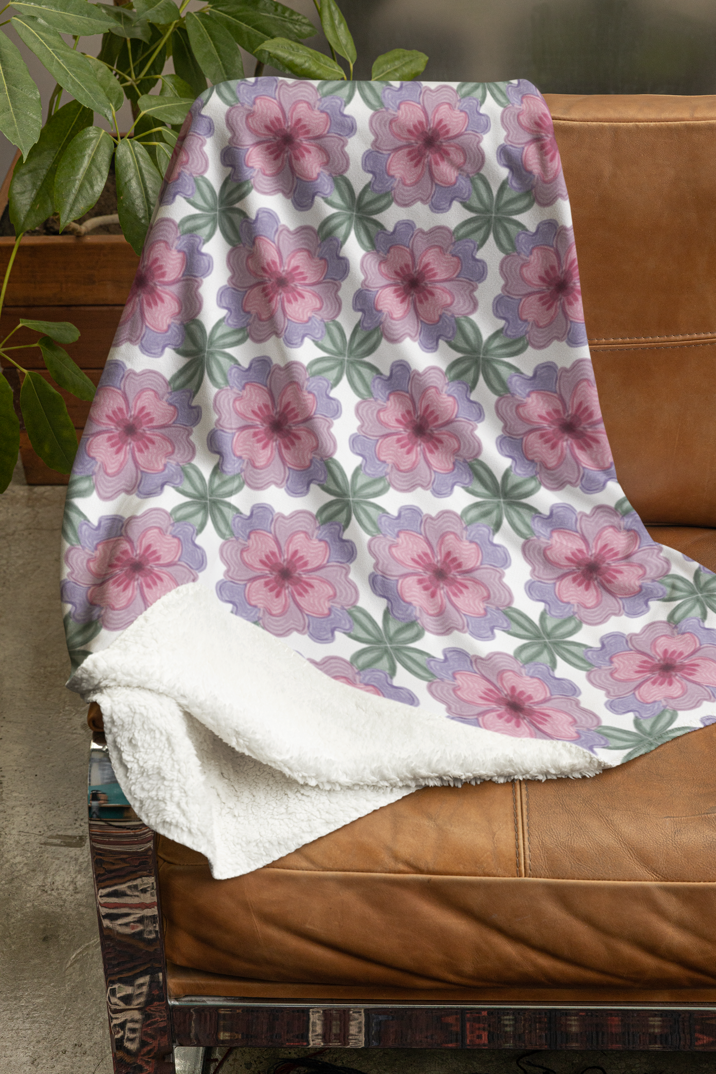 Aesthetic Flower Pattern Soft Deluxe Sherpa Fleece Blanket