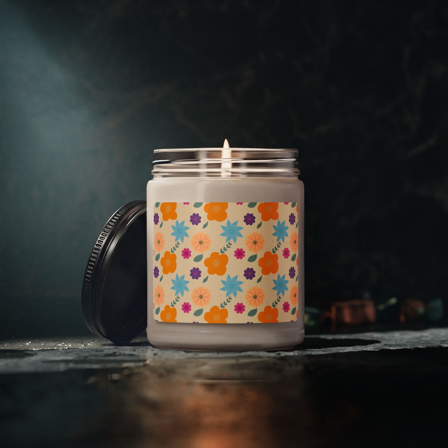 Aesthetic Floral Print Scented Soy Candle, 9oz