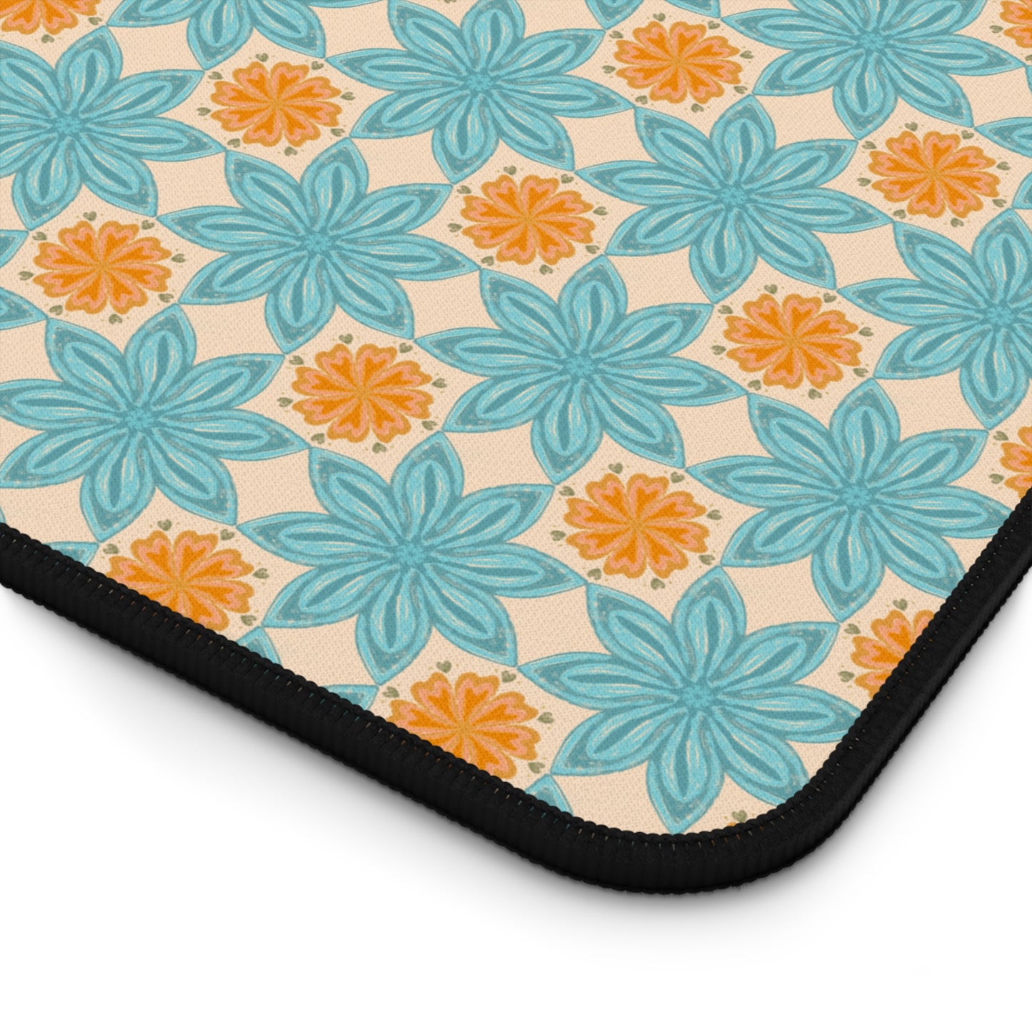 Orange & Blue Floral Aesthetic Desk Mat