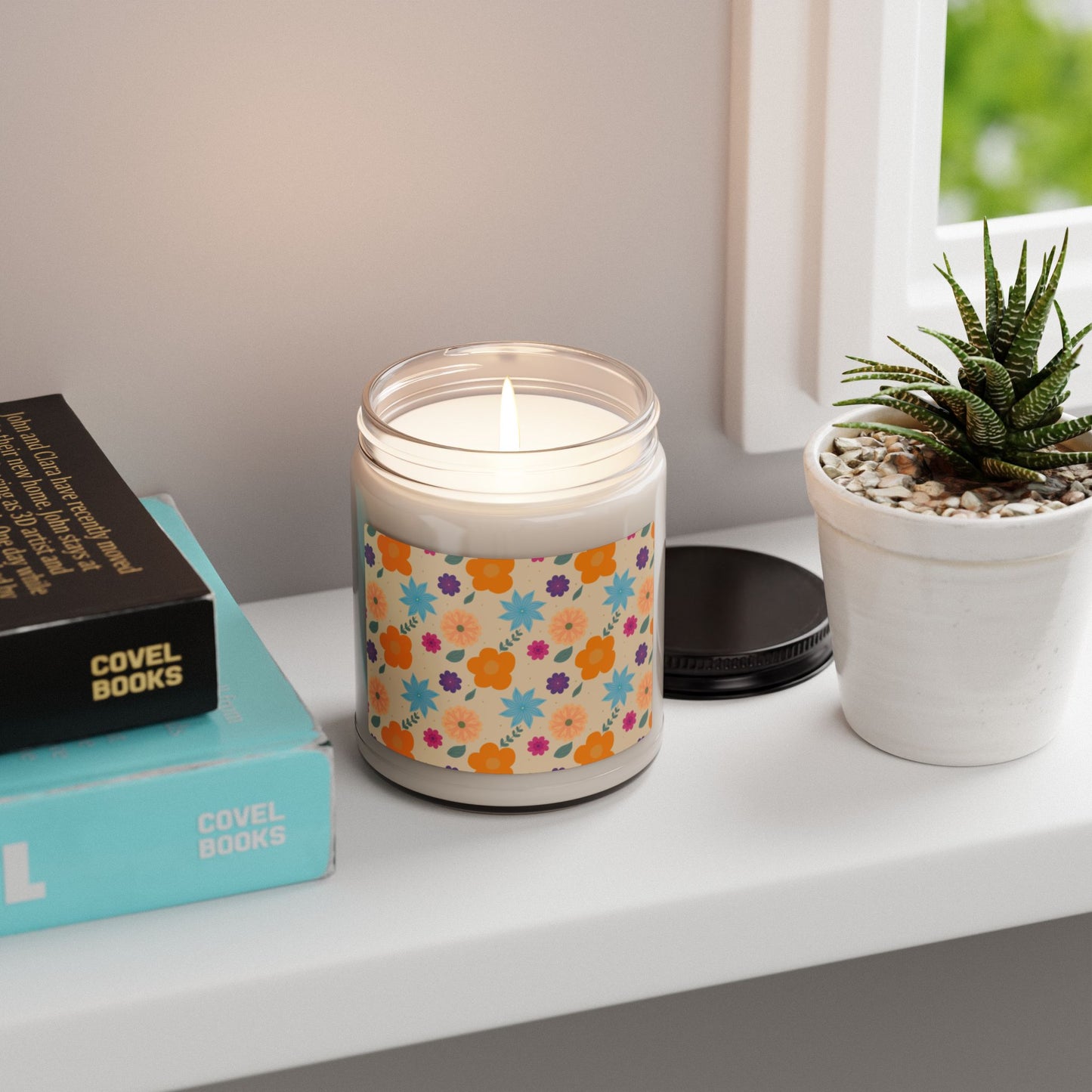 Aesthetic Floral Print Scented Soy Candle, 9oz