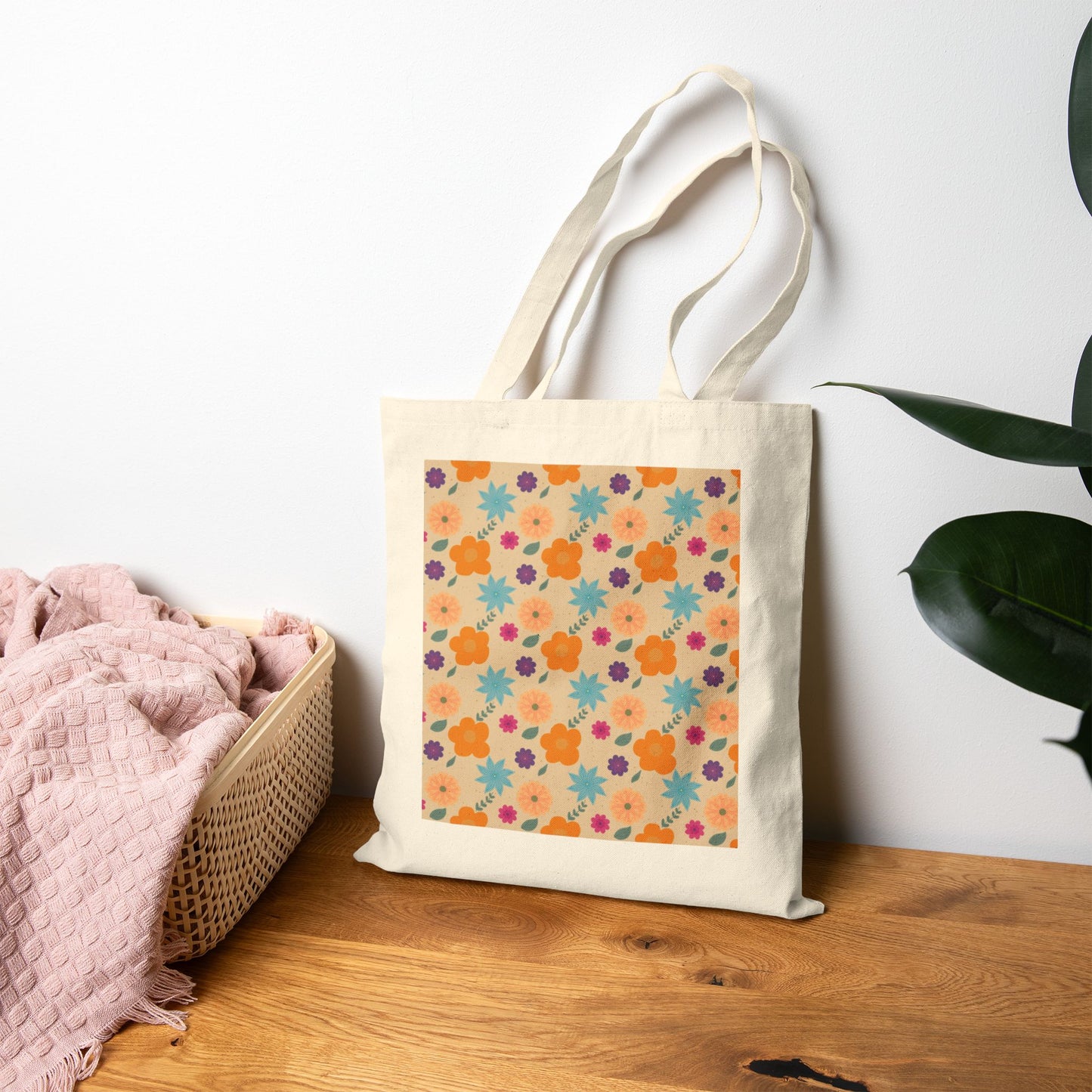 Aesthetic Floral Print Cotton Canvas Tote Bag