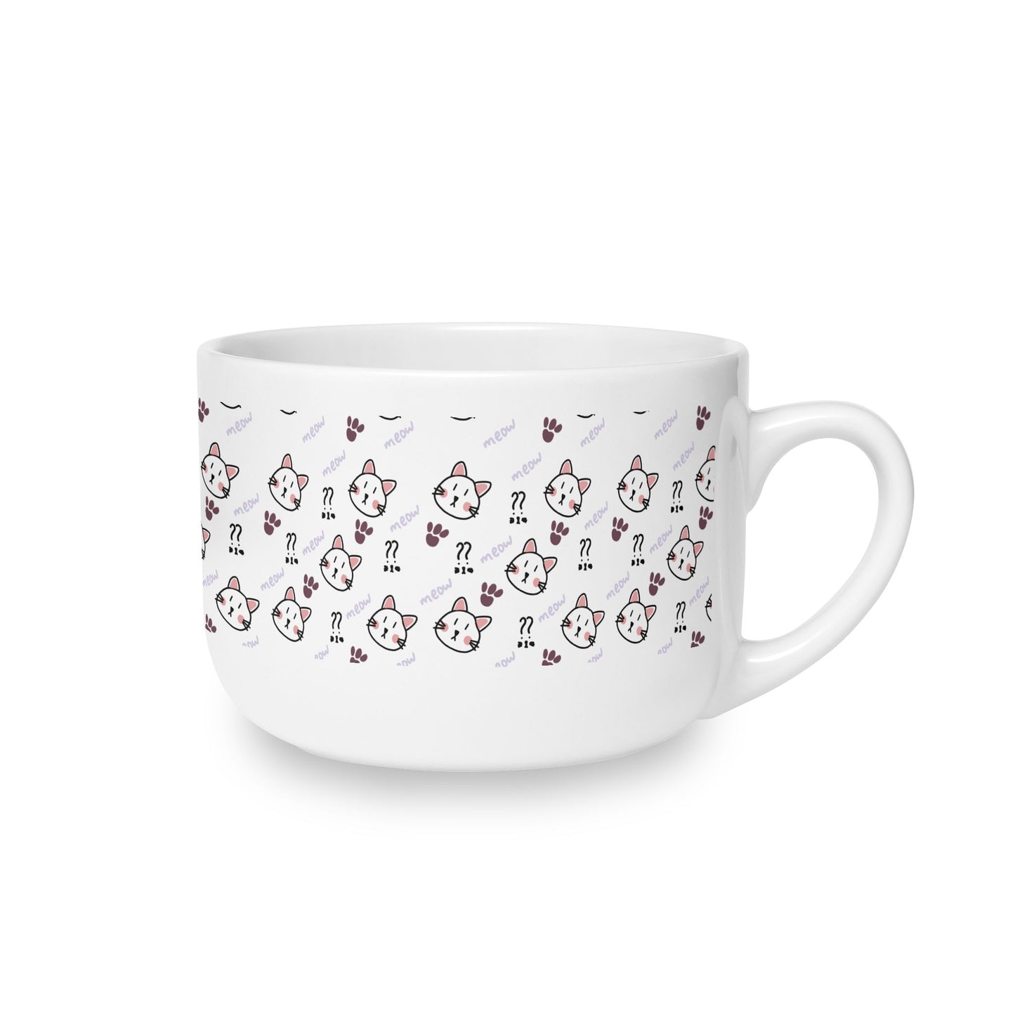 Cute Cat Pattern White Ceramic Latte Mug, 25oz (Mascot Theme)