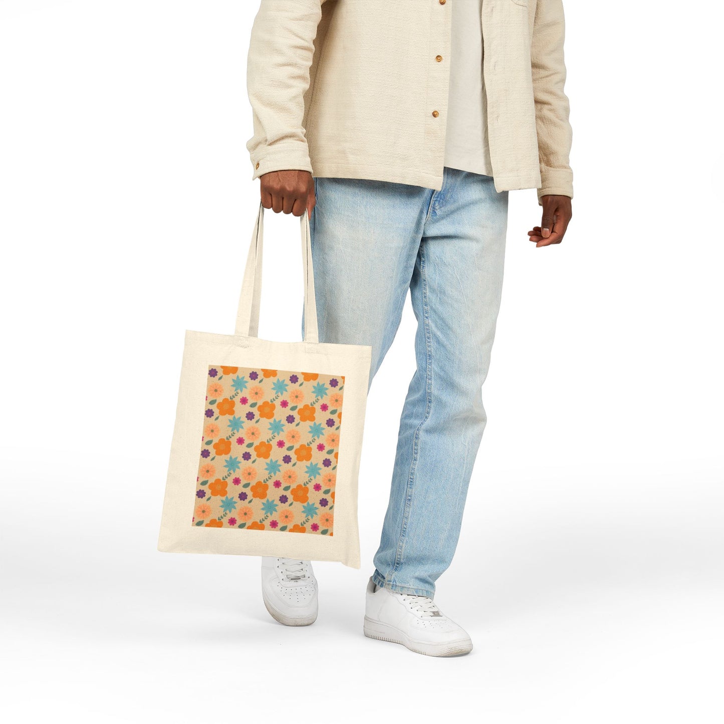 Aesthetic Floral Print Cotton Canvas Tote Bag