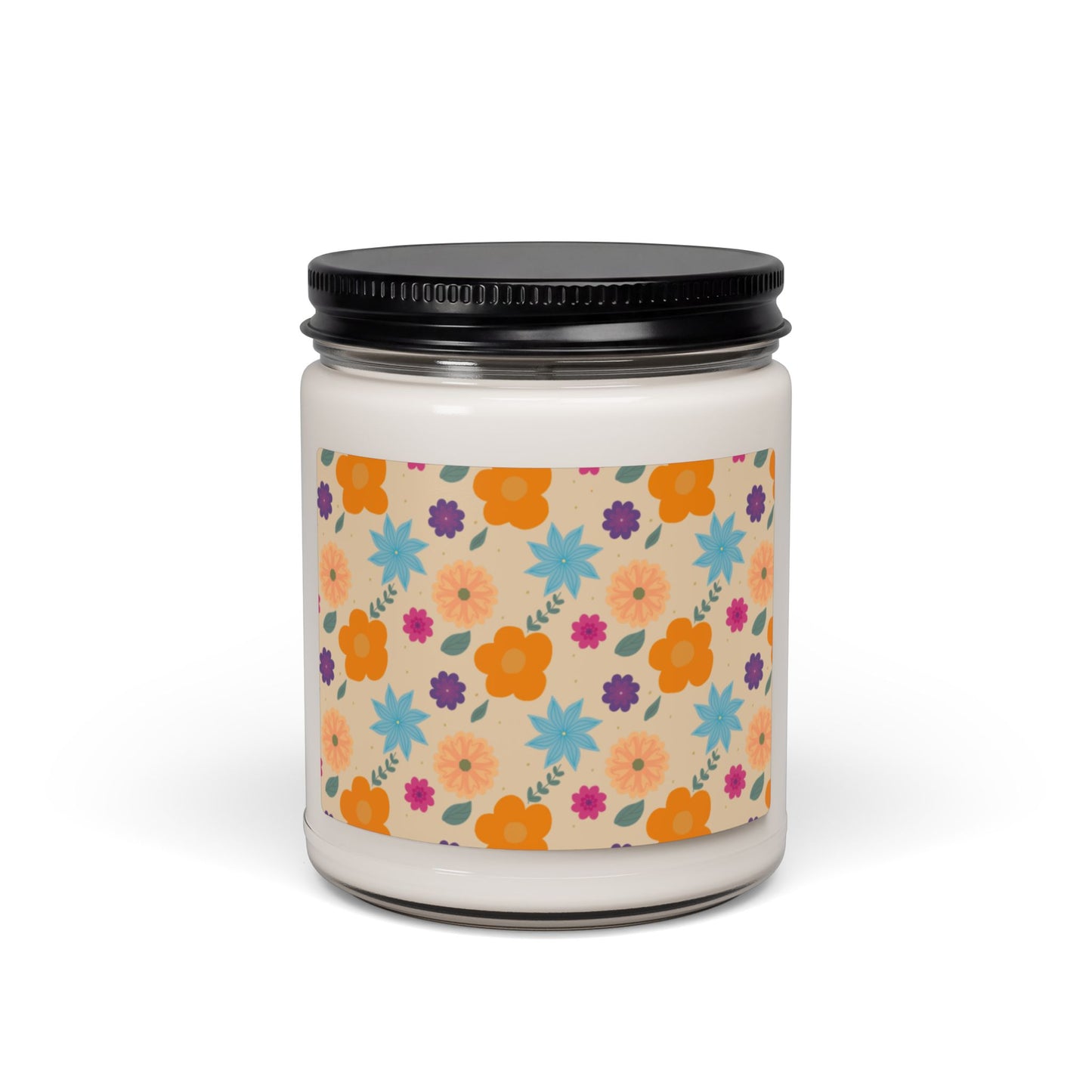 Aesthetic Floral Print Scented Soy Candle, 9oz