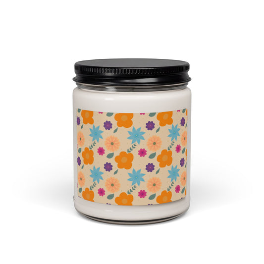 Aesthetic Floral Print Scented Soy Candle, 9oz