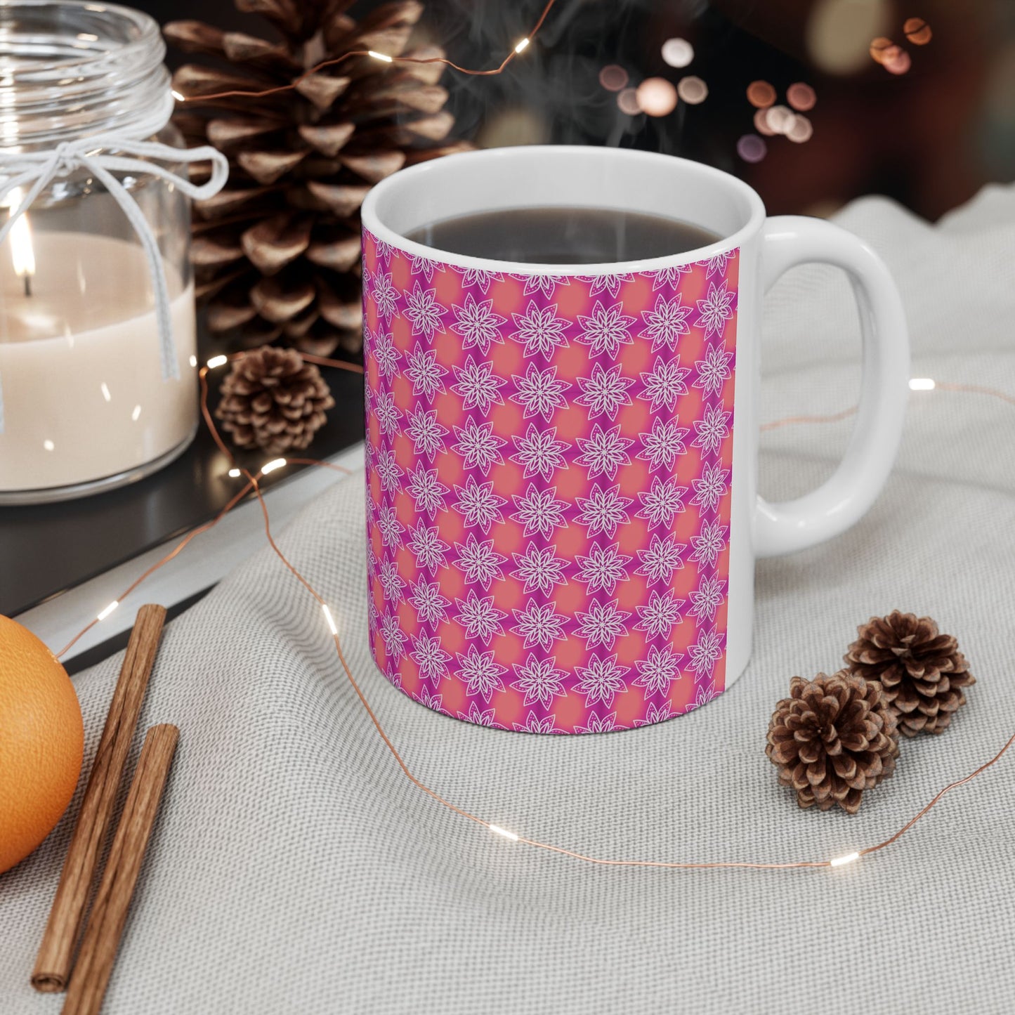 Aesthetic Mandala Pink Pattern Ceramic Mug (11oz)