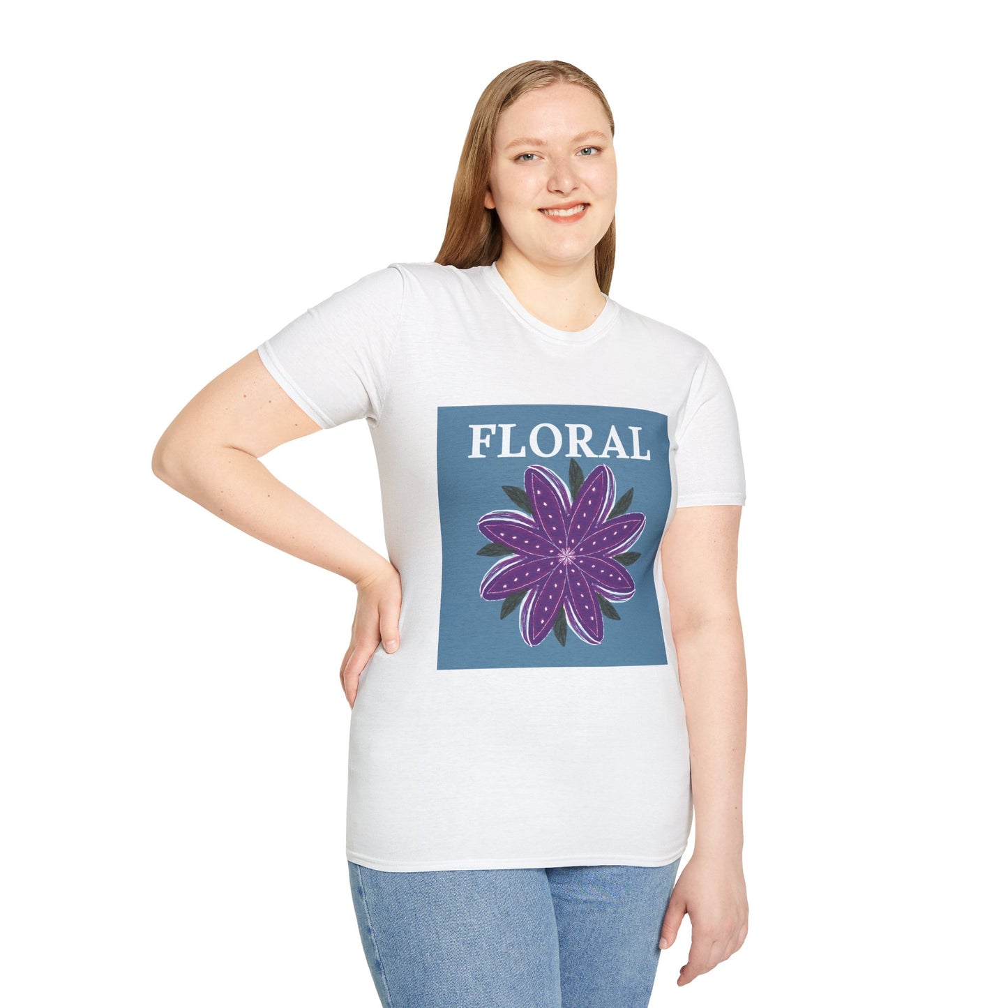 Floral Purple Flower Sketch Aesthetic Unisex Softstyle Tee