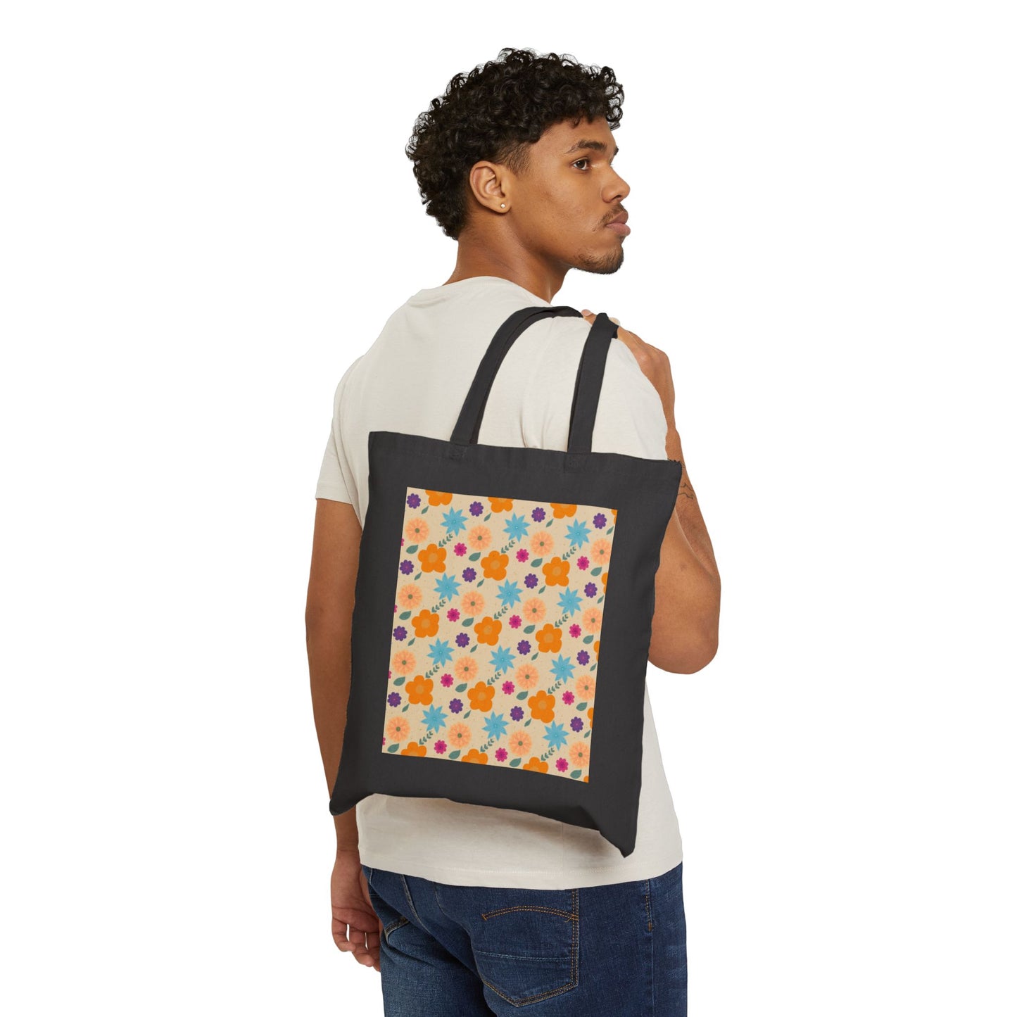 Aesthetic Floral Print Cotton Canvas Tote Bag