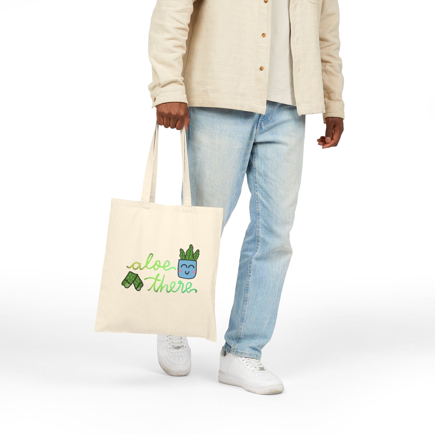 Aloe There Cute Art Print Cotton Canvas Tote Bag