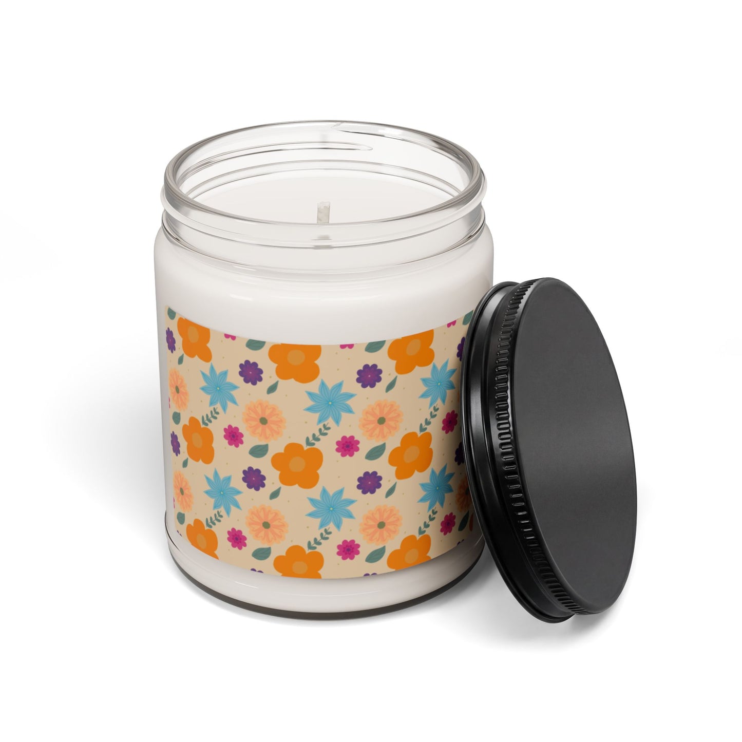 Aesthetic Floral Print Scented Soy Candle, 9oz