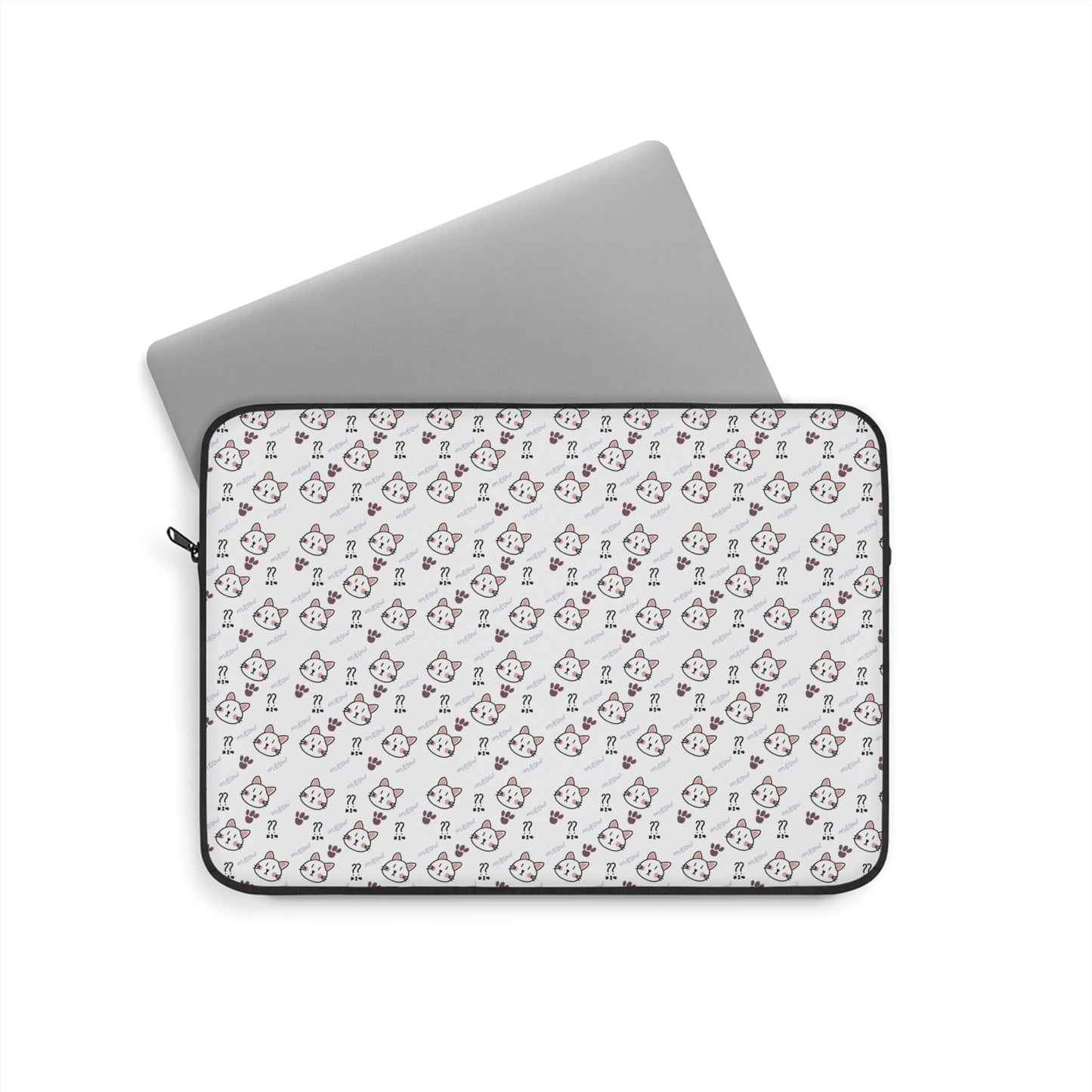 Cute Cat Pattern Laptop Sleeve – White Kitty Print Protective Cover