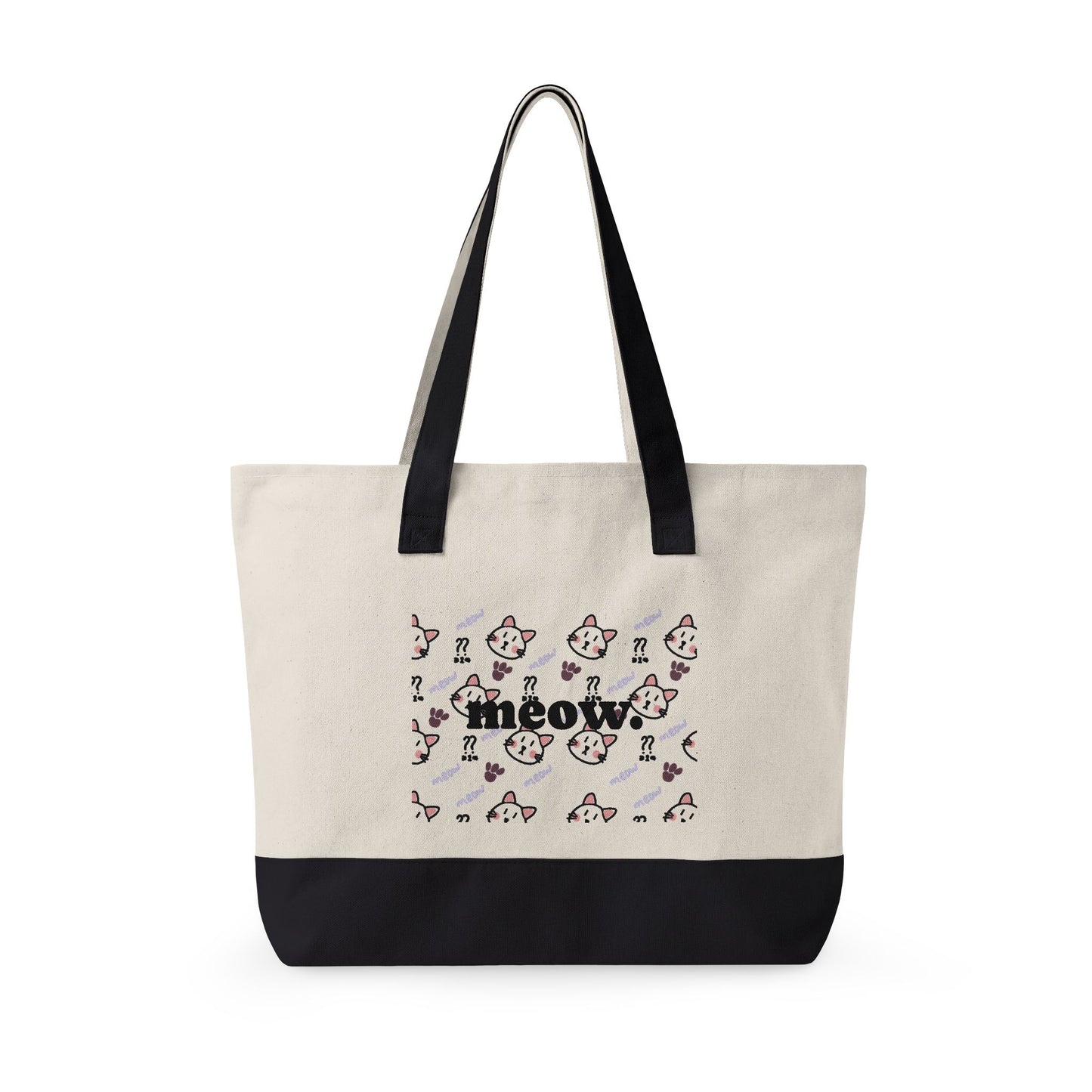Canvas Tote Bag — 'Meow' Pink Print Zippered Tote