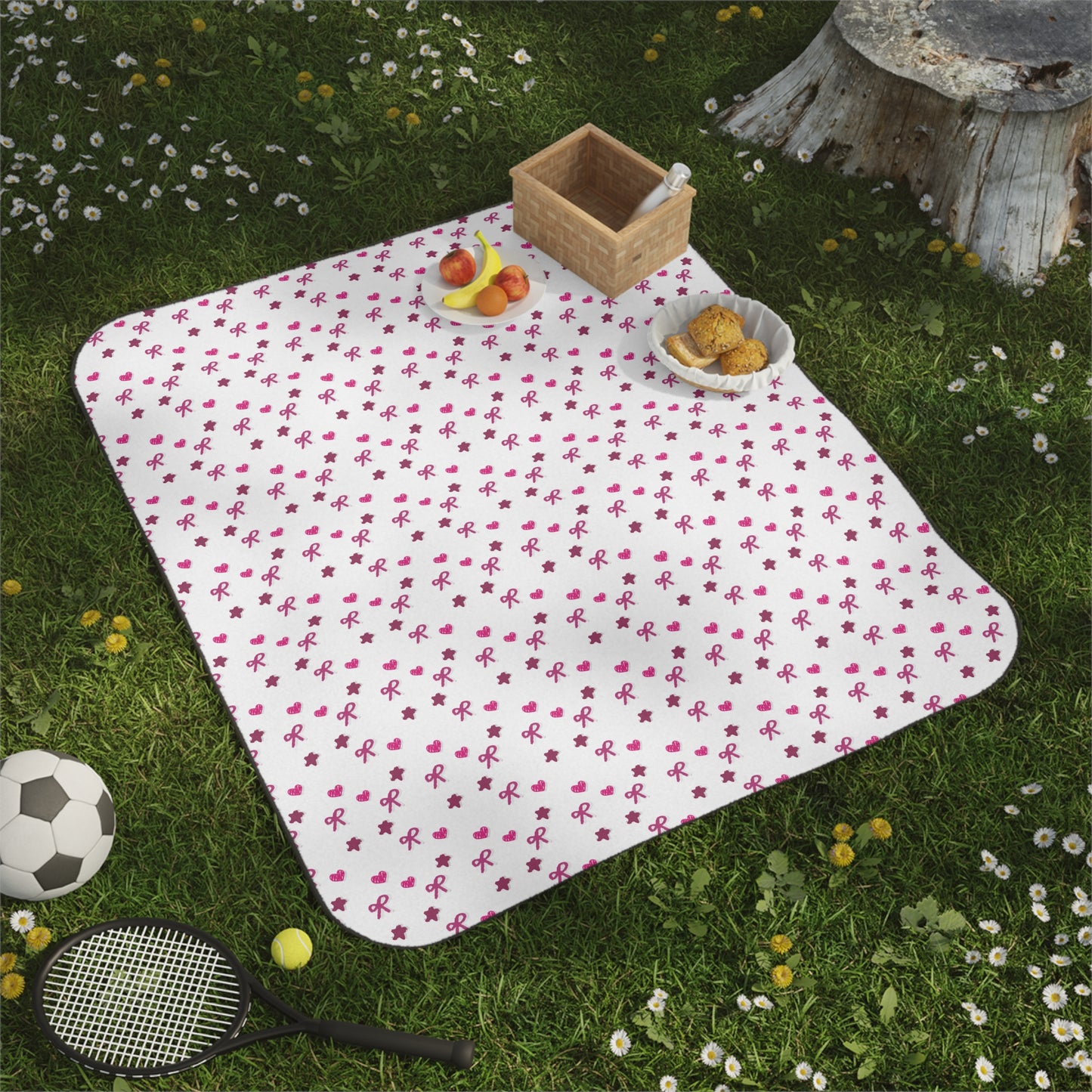 Pink Coquette Star Heart Lightweight Waterproof Picnic Blanket