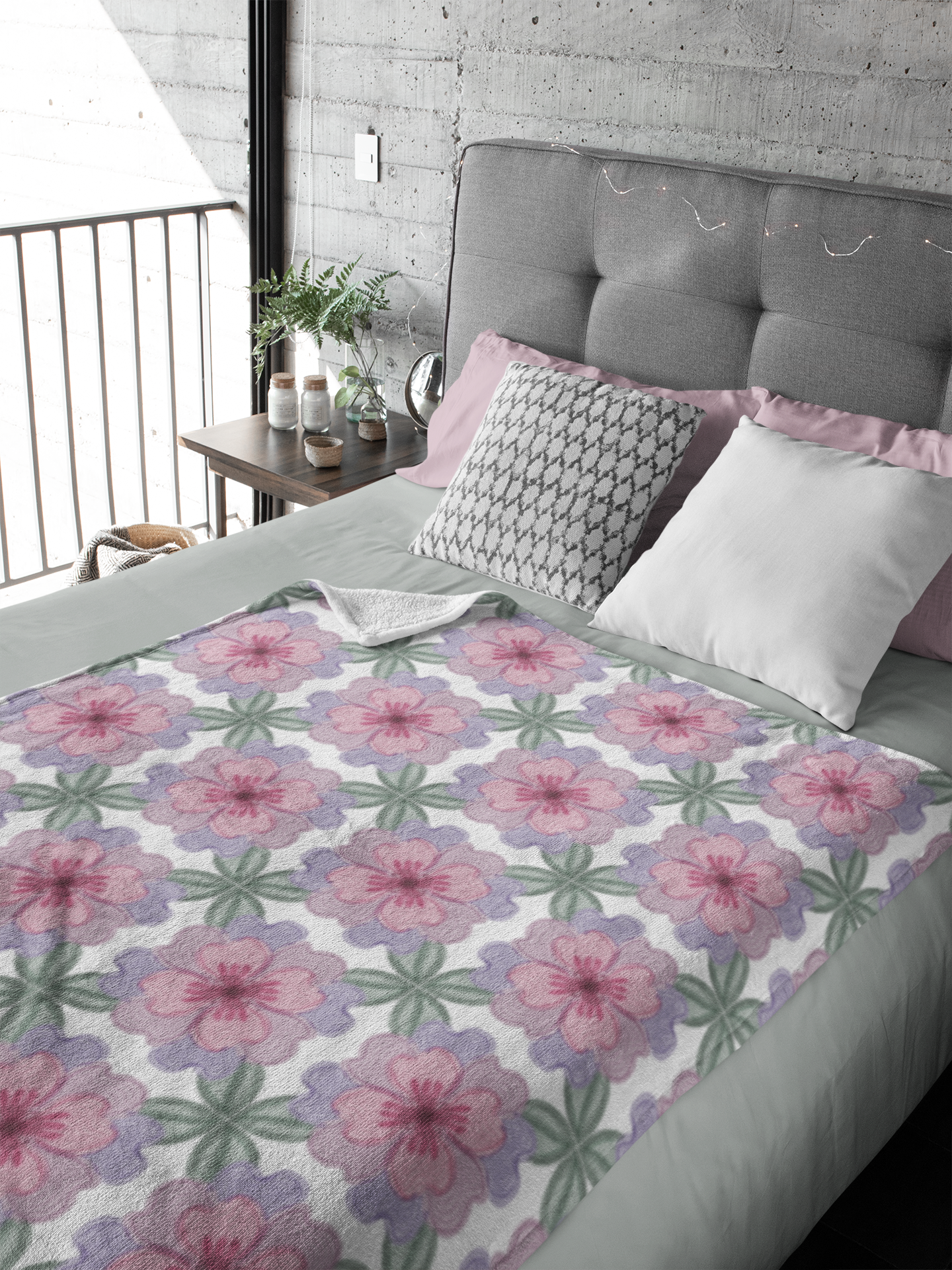 Soft Aesthetic Flower Pattern Deluxe Sherpa Fleece Blanket