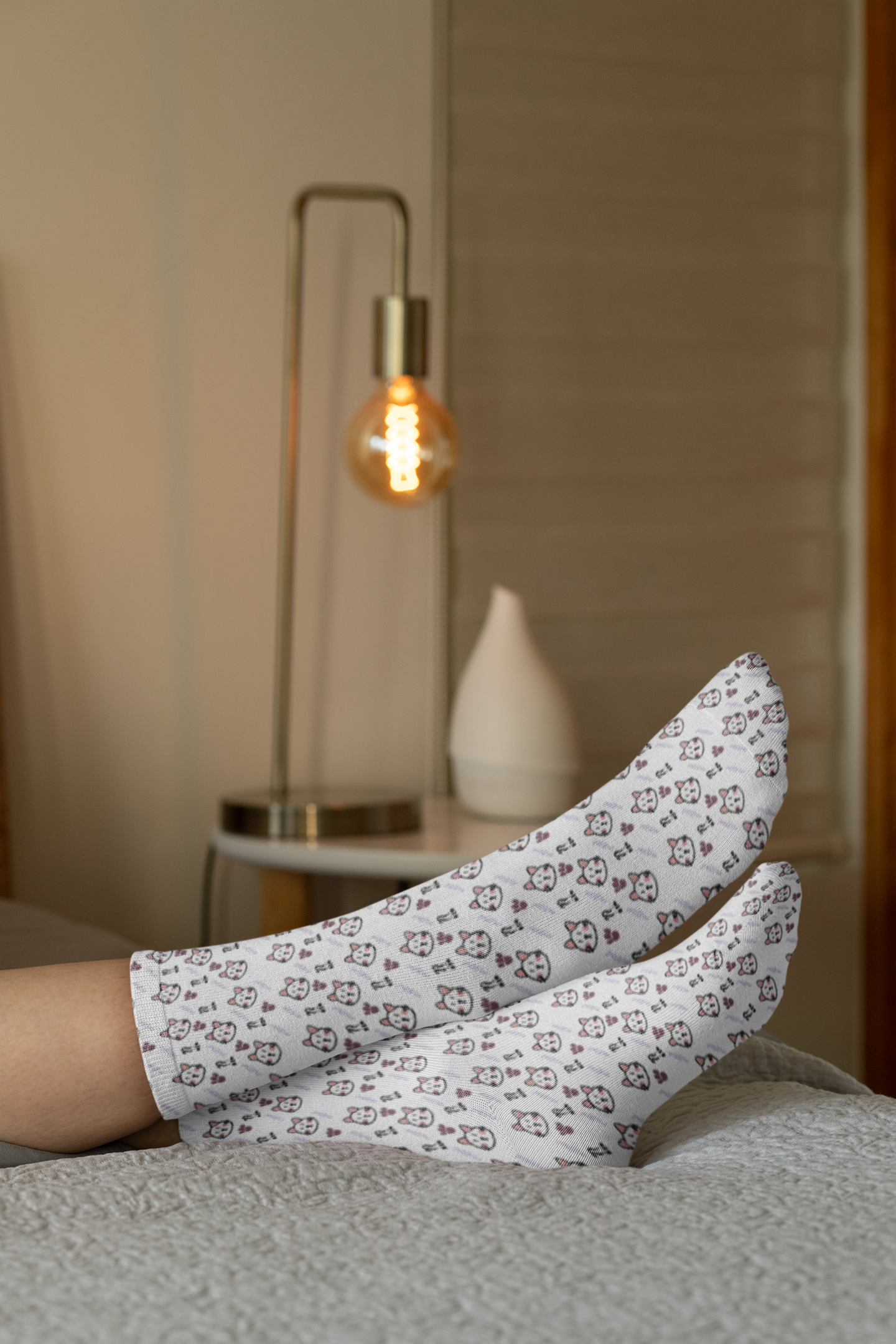 Cute Cat Pattern Padded Crew Socks (Mascot Theme)