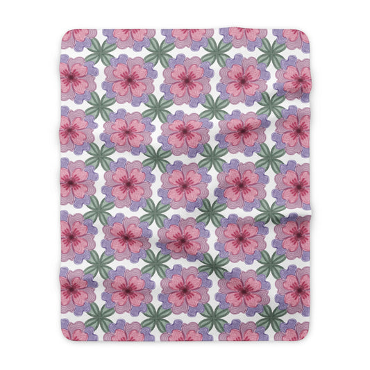 Soft Aesthetic Flower Pattern Deluxe Sherpa Fleece Blanket