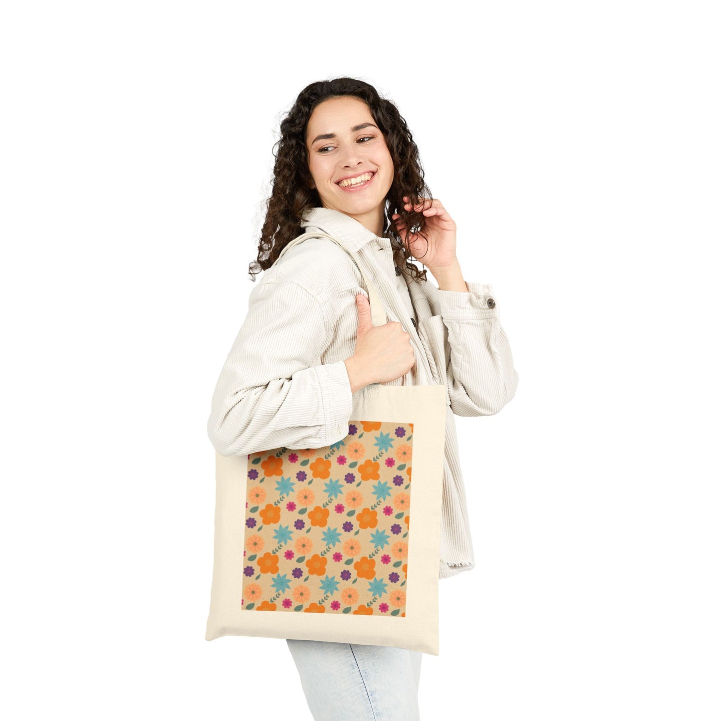Aesthetic Floral Print Cotton Canvas Tote Bag