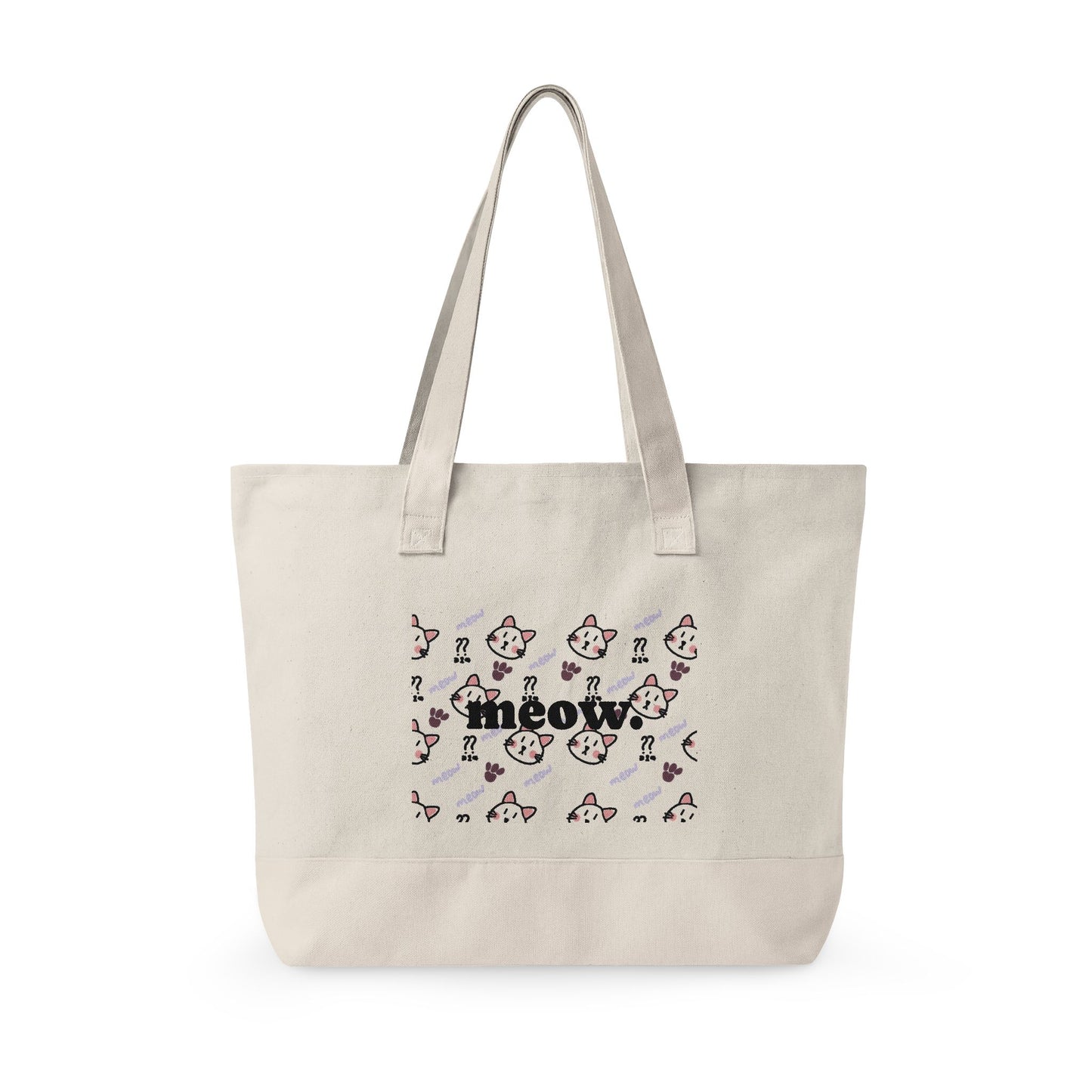 Canvas Tote Bag — 'Meow' Pink Print Zippered Tote