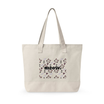 Canvas Tote Bag — 'Meow' Pink Print Zippered Tote