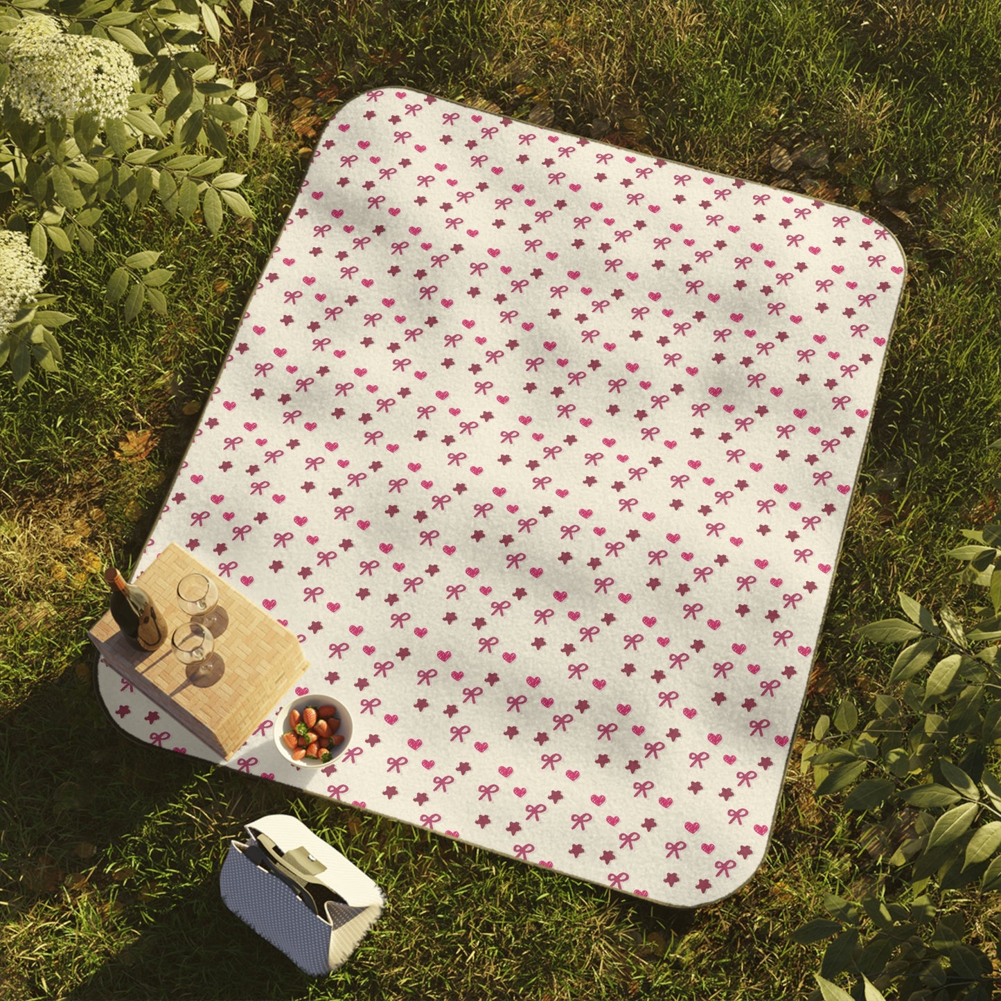 Pink Coquette Star Heart Lightweight Waterproof Picnic Blanket