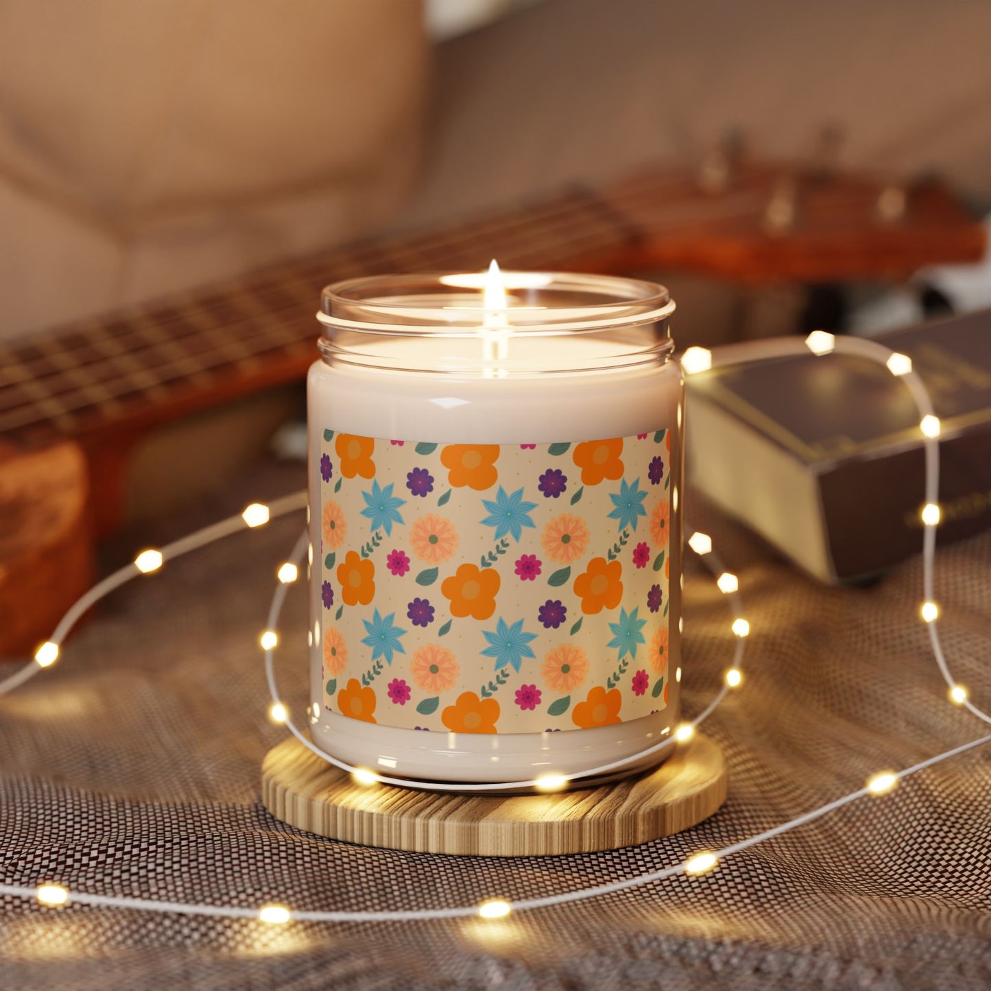 Aesthetic Floral Print Scented Soy Candle, 9oz