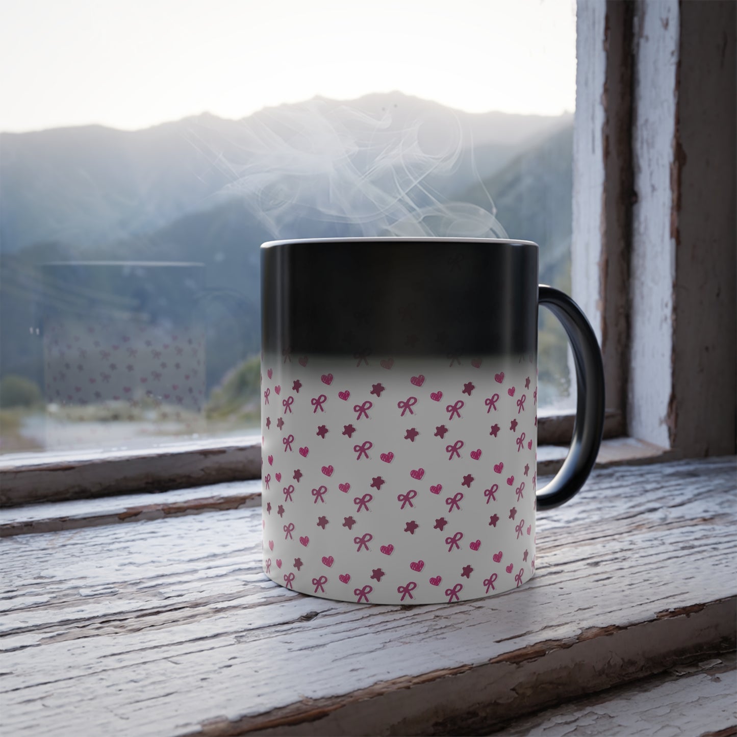 Pink Bow Heart Star Pattern Color-Changing Mug (11oz)