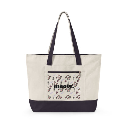Canvas Tote Bag — 'Meow' Pink Print Zippered Tote