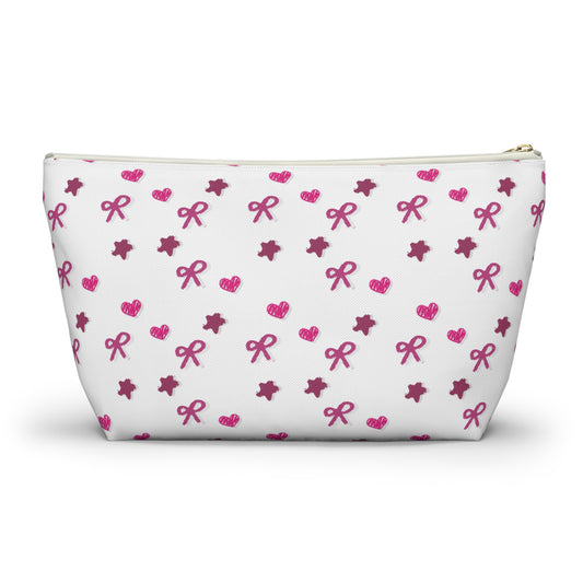 Pink Bows Hearts and Stars Accessory T-Bottom Pouch