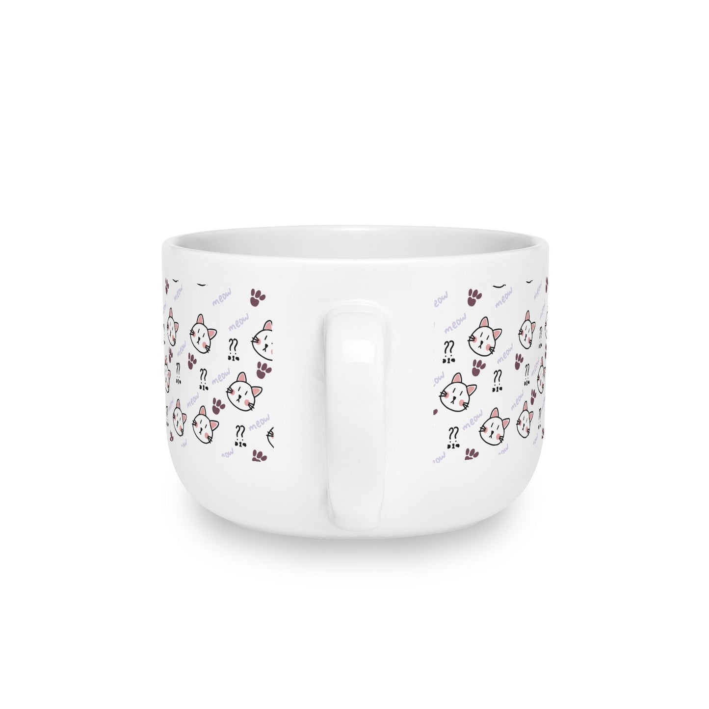 Cute Cat Pattern White Ceramic Latte Mug, 25oz (Mascot Theme)